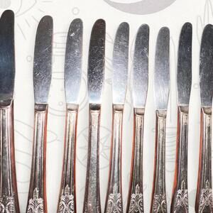 Vintage Ornate Silverplate Dinner Knives Set of 9 Replacement Flatware